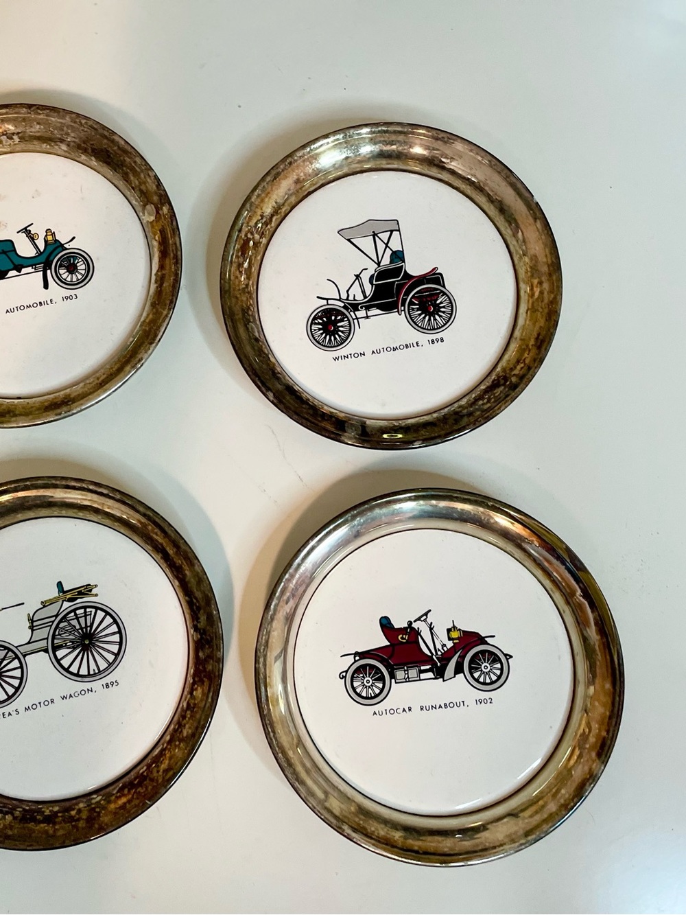 Sheridan Silver-plate Porcelain Antique Car Coasters